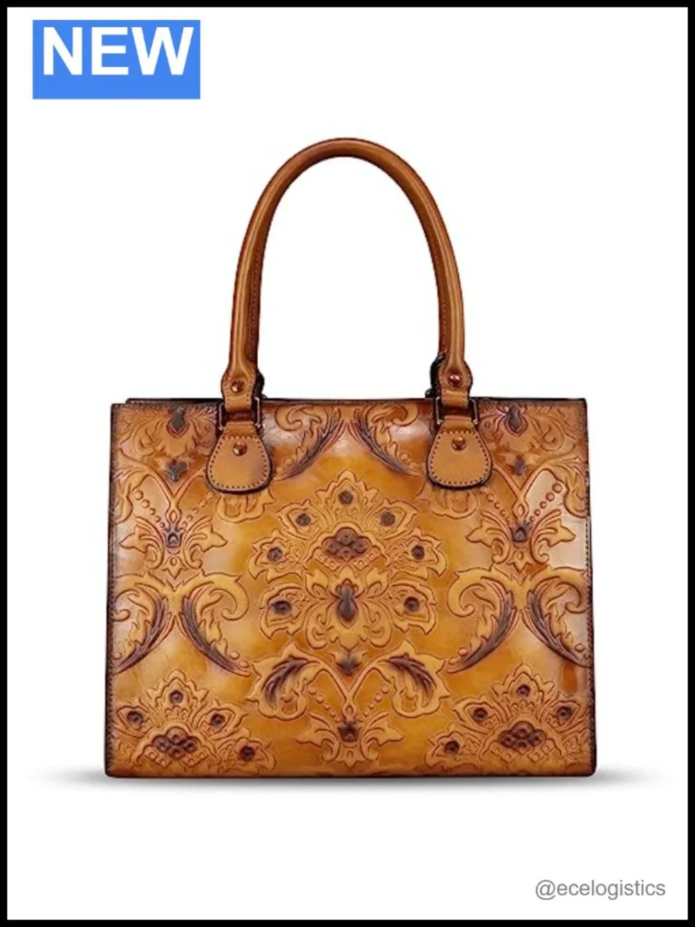Genuine Leather Tote Bag for Women Embossed Top Handle Shoulder Handbag
